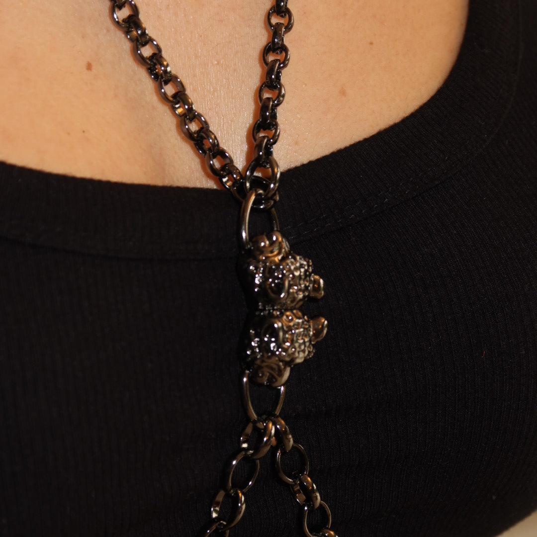 Body Chain Leopardo Prata 3 em 1
