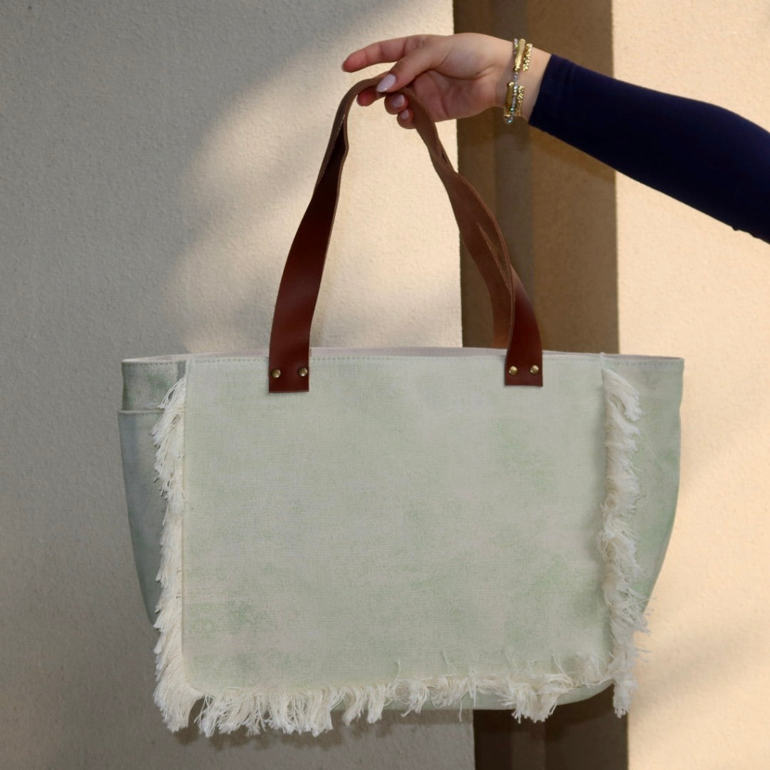 Bolsa Nuna Verde com Alças de Couro Marrom