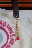 Bolsa Wallow Good Vibes Rosa com Alça de Couro Marrom Escuro com Zíper