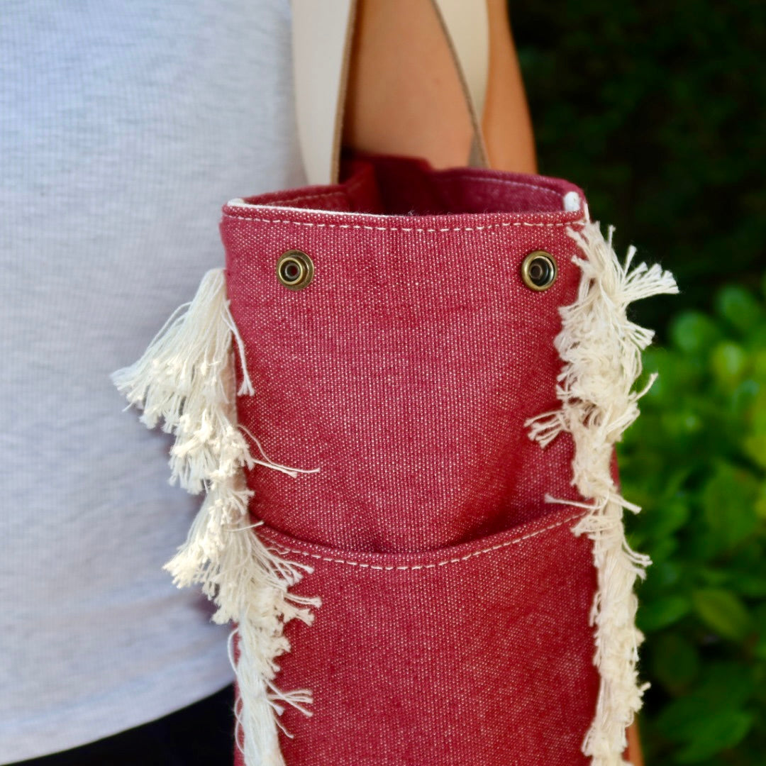 Bolsa Wallow Vinho com Alça de Couro Off White com Zíper