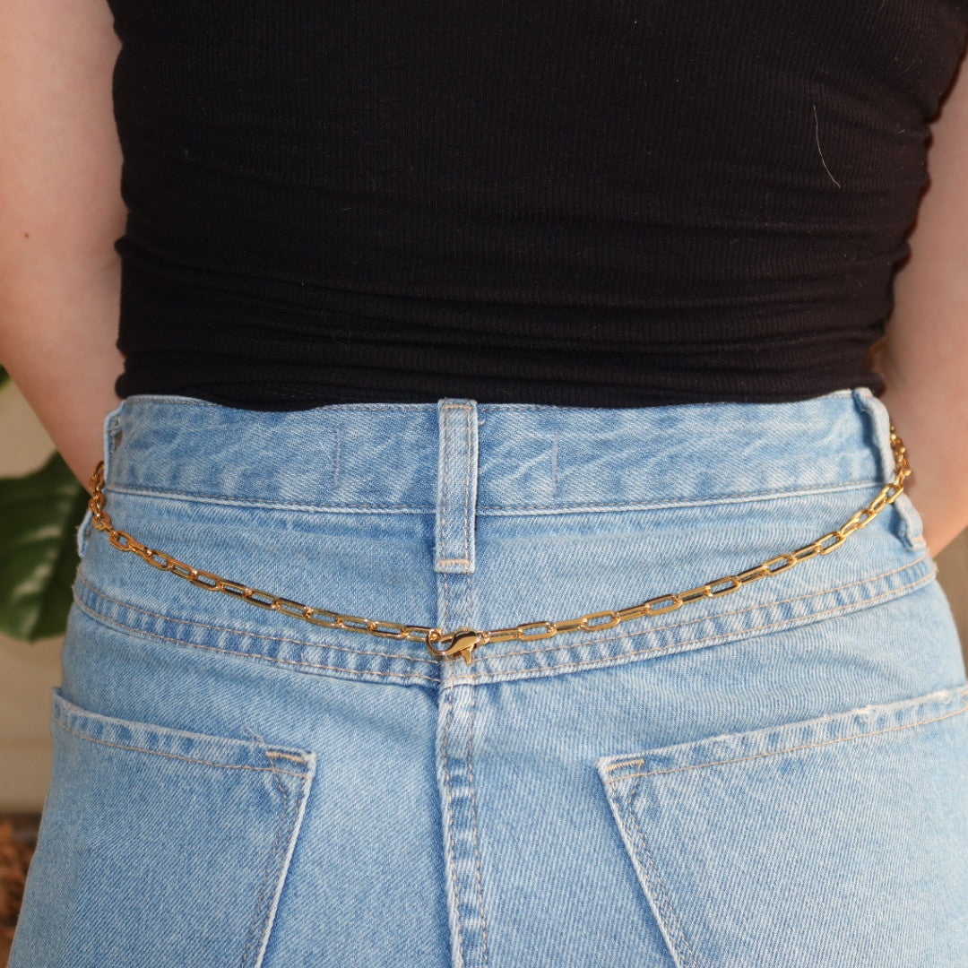 Body Chain Dourado com Círculos Prata