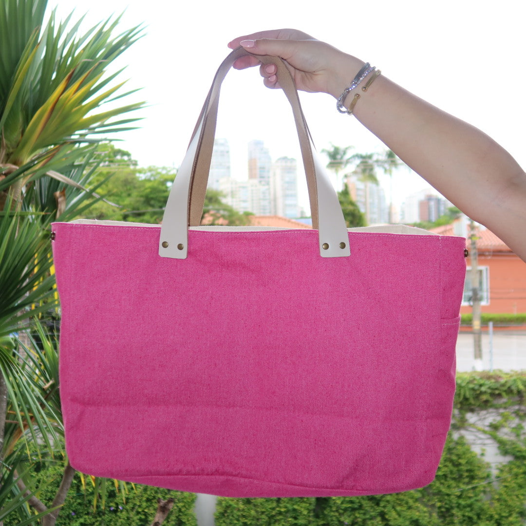 Bolsa Wallow Rosa Choque com Alça de Couro Off White