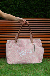 Bolsa Wallow Arabesque Rosa com Alça de Couro Bege
