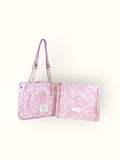 Bolsa Katrin Arabesque Rosa com Alças de Corrente e Couro Rosa Claro