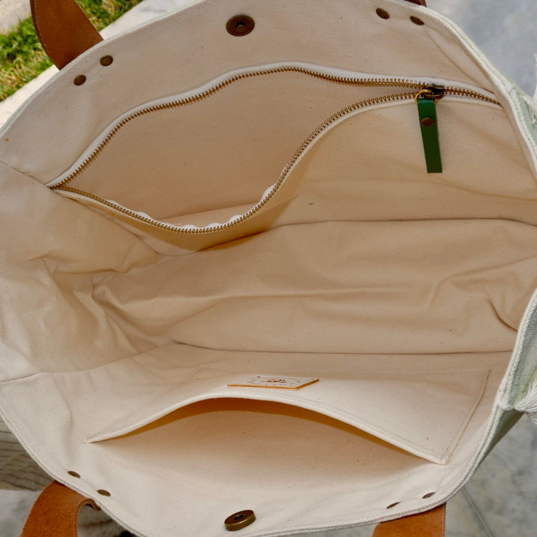 Bolsa Nuna Verde com Alças de Couro Marrom