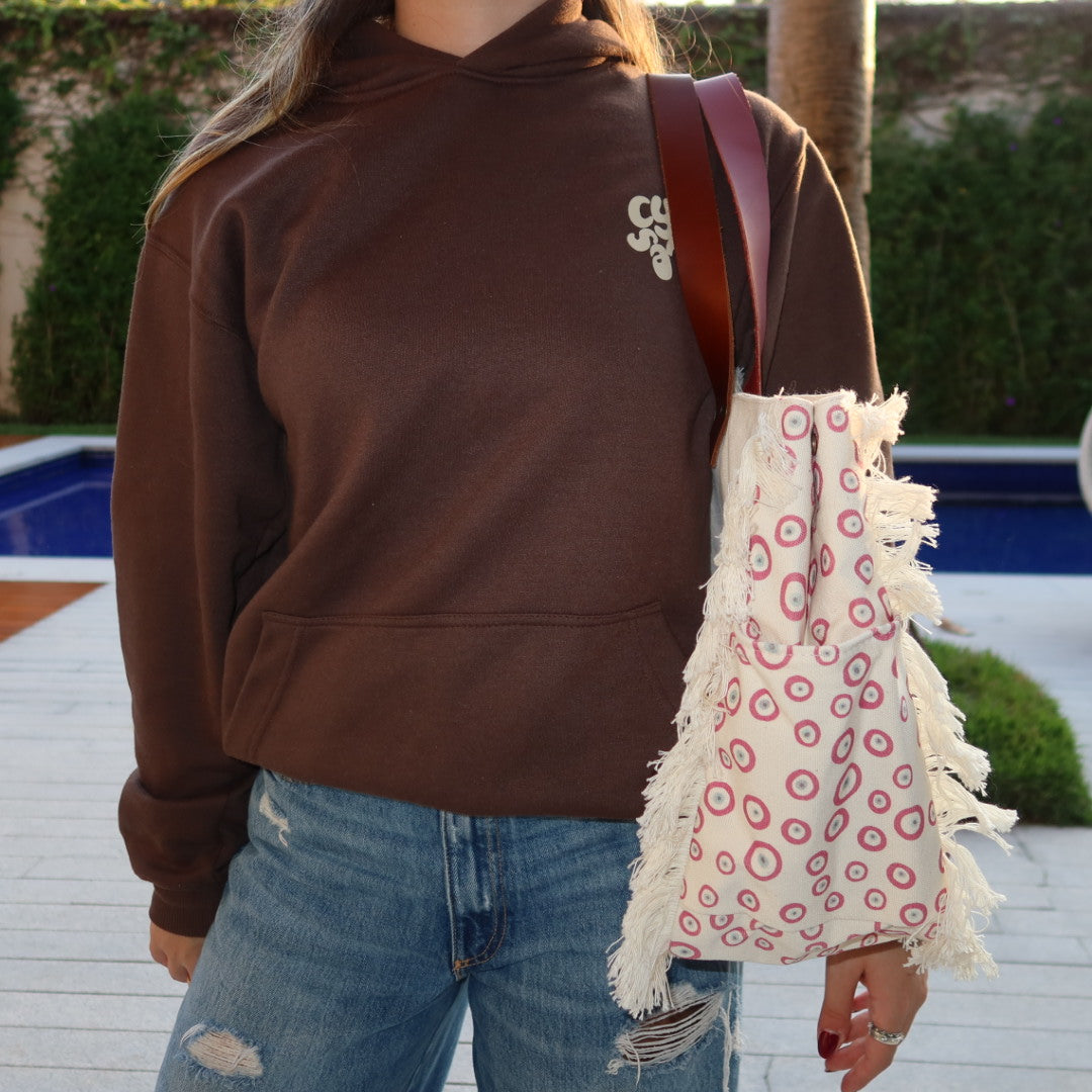 Bolsa Wallow Good Vibes Rosa com Alça de Couro Rosa Escuro e Marrom com Zíper