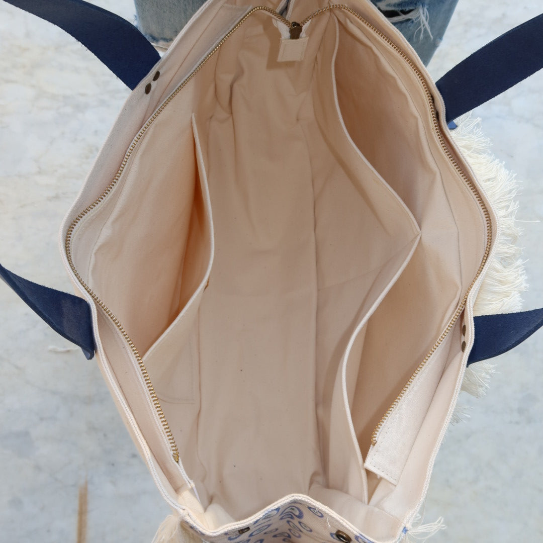 Bolsa Wallow Good Vibes Azul com Alça de Couro Azul com Zíper