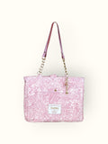 Bolsa Katrin Arabesque Rosa com Alças de Corrente e Couro Rosa Claro