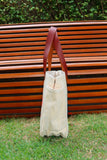 Bolsa Nuna Bege com Alças de Couro Marrom
