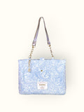 Bolsa Katrin Arabesque Azul com Alças de Corrente e Couro Prata