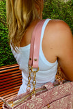 Bolsa Katrin Arabesque Vinho com Alças de Corrente e Couro Rosa Claro