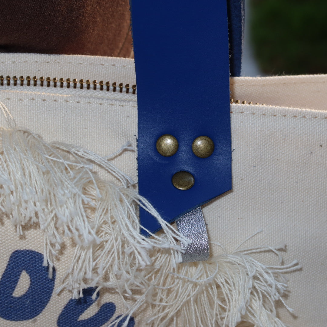 Bolsa Wallow Good Vibes Azul com Alça de Couro Azul com Zíper