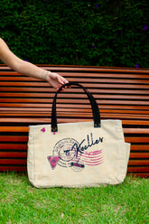 Bolsa Wallow Bege com Alça de Couro Preto