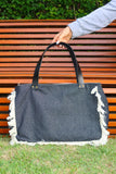 Bolsa Wallow Jeans Preto com Alça de Couro Preto