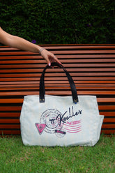 Bolsa Wallow Azul com Alça de Couro Preto