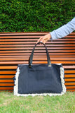Bolsa Wallow Preto com Alça de Couro Preto