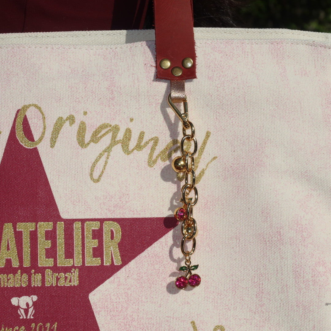 Bolsa Wallow Lilac com Alça de Couro Vermelho com Zíper