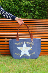 Bolsa Nuna Jeans com Alças de Couro Marrom