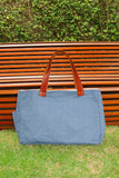 Bolsa Wallow Jeans Claro com Alça de Couro Marrom