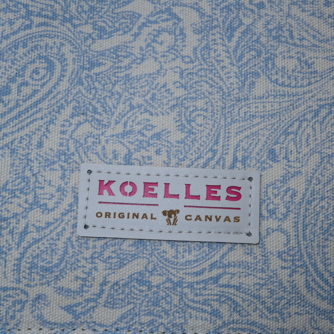 Bolsa Katrin Arabesque Azul com Alças de Corrente e Couro Marinho e Branco