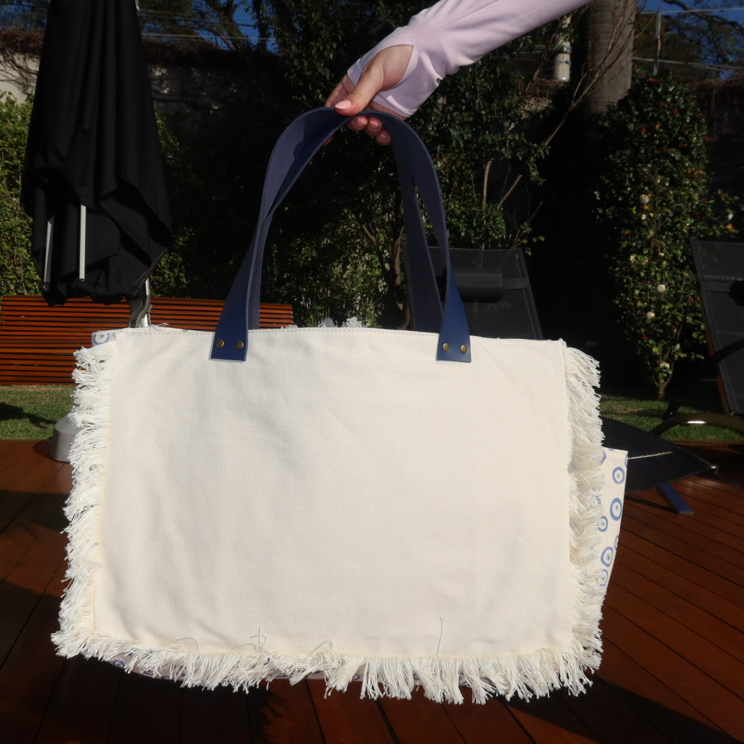 Bolsa Wallow Good Vibes Azul com Alça de Couro Marinho com Zíper