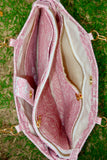 Bolsa Katrin Arabesque Rosa com Alças de Corrente e Couro Marrom Escuro