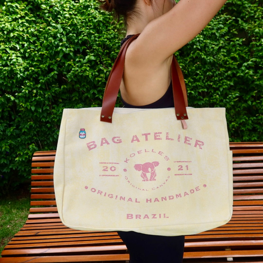 Bolsa Wallow Amarela com Alça de Couro Marrom