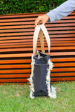 Bolsa Nuna Jeans Preto com Alças de Couro Off White com Zíper