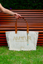 Bolsa Nuna Verde com Alças de Couro Caramelo com Zíper