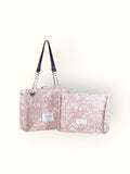 Bolsa Katrin Arabesque Terracota com Alças de Corrente e Couro Marrom Escuro