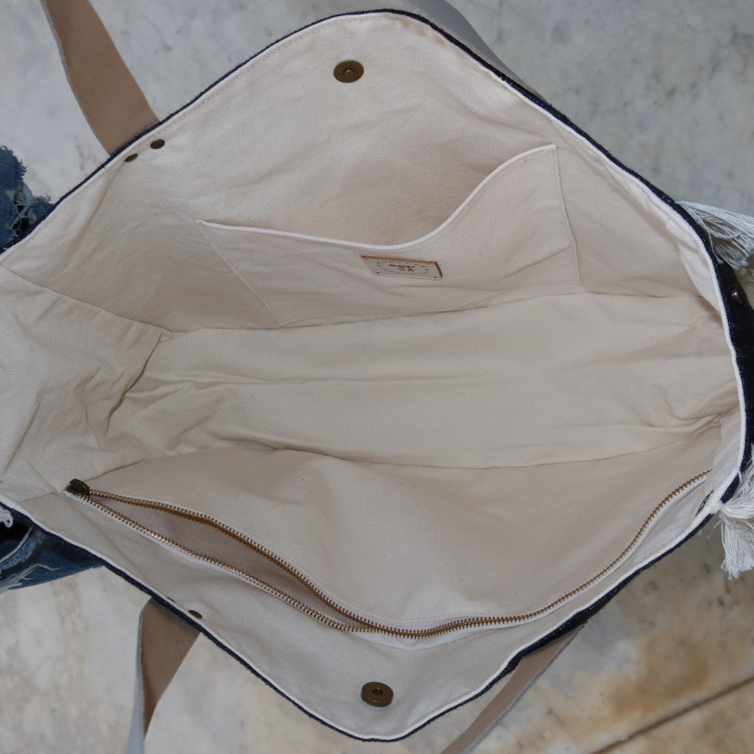 Bolsa Wallow Jeans Escuro com Alça de Couro Off White