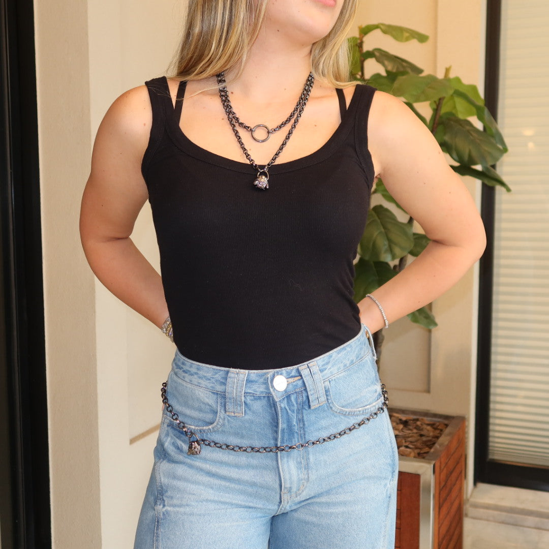 Body Chain Leopardo Prata 3 em 1