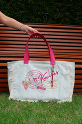 Bolsa Wallow Aqua com Alça de Couro Rosa Choque com Zíper