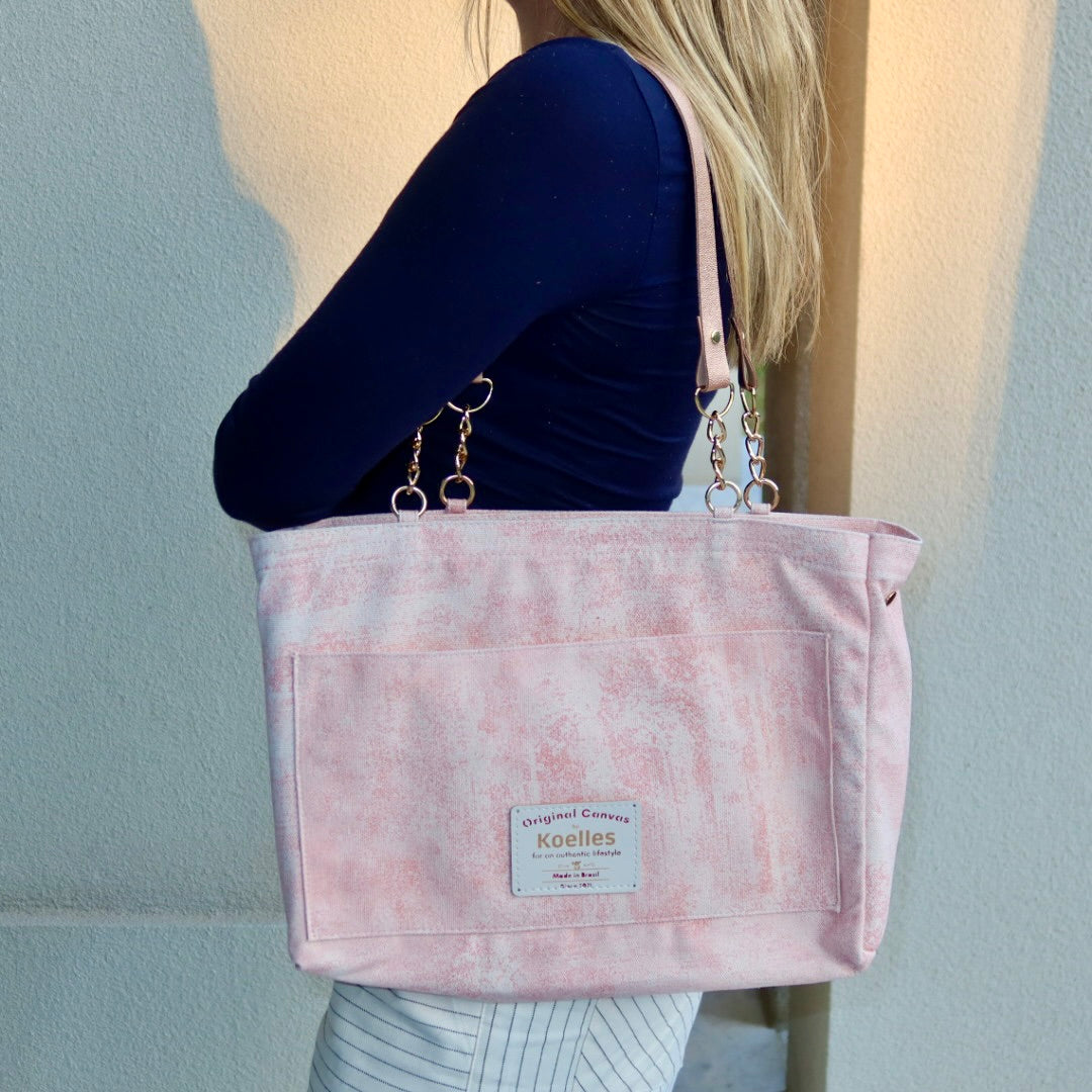 Bolsa Katrin Rosa com Alças de Corrente e Couro Rose Gold