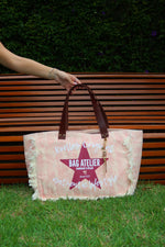 Bolsa Wallow Rosa com Alça de Couro Marrom Escuro com Zíper