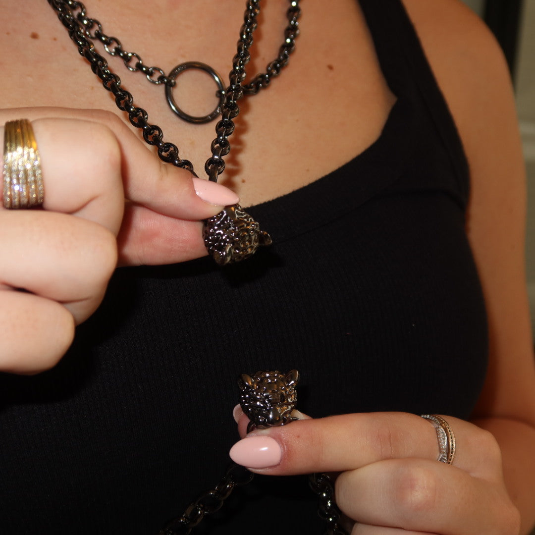 Body Chain Leopardo Prata 3 em 1