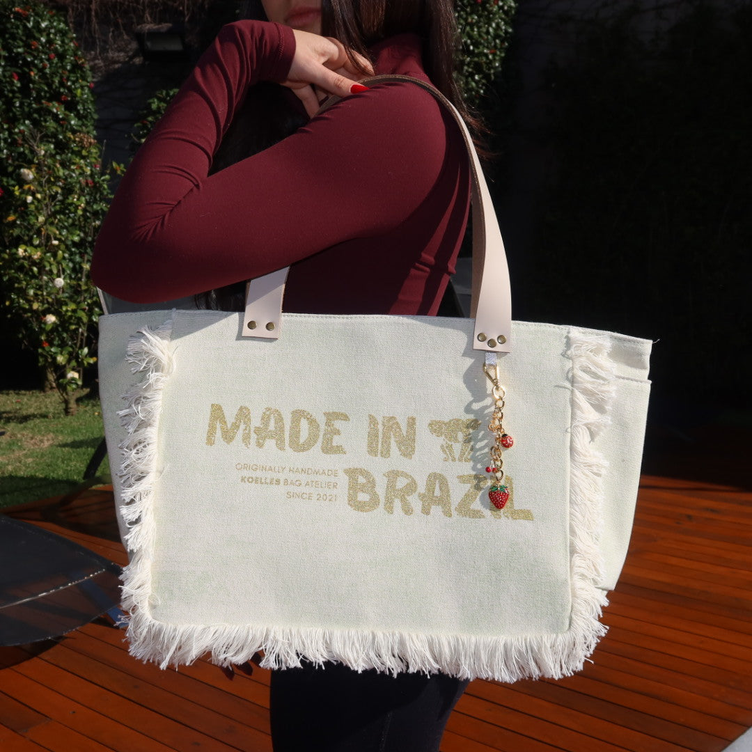 Bolsa Nuna Verde com Alças de Couro Off White