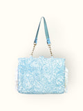 Bolsa Katrin Arabesque Turquesa com Alças de Corrente e Couro Azul Claro