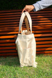 Bolsa Wallow Bege com Alça de Couro Off White com Zíper