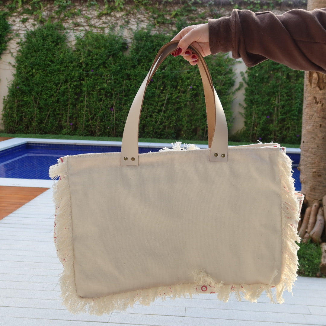 Bolsa Wallow Good Vibes Rosa com Alça de Couro Off White com Zíper