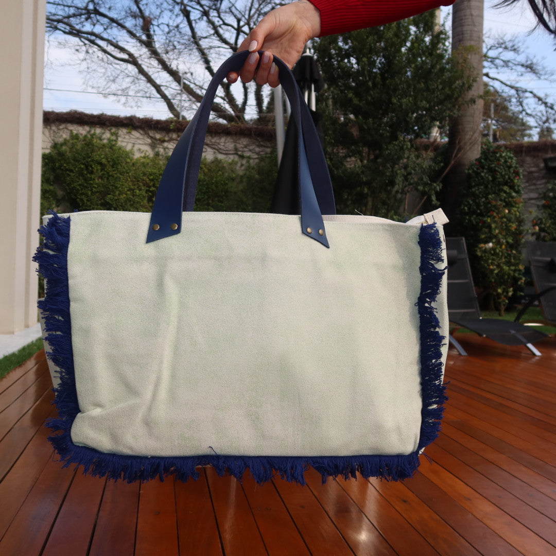 Bolsa Wallow Verde com Alça de Couro Marinho com Zíper