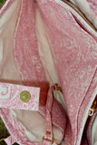 Bolsa Katrin Arabesque Rosa com Alças de Corrente e Couro Marrom Escuro