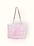 Bolsa Katrin Arabesque Rosa com Alças de Corrente e Couro Rosa Claro