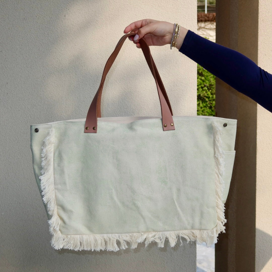 Bolsa Wallow Verde com Alça de Couro Bege com Zíper