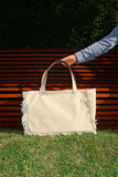 Bolsa Wallow Bege com Alça de Couro Off White com Zíper