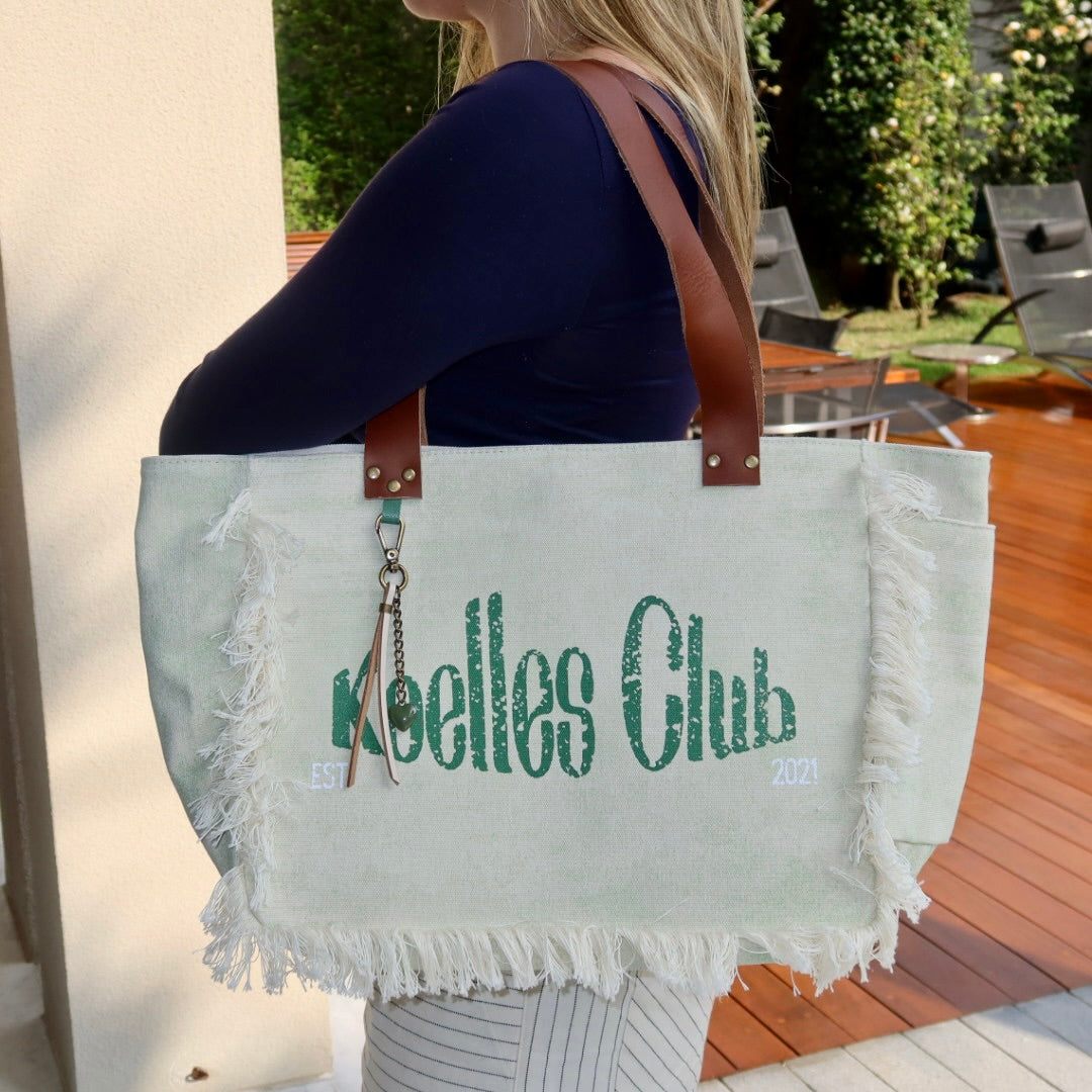 Bolsa Nuna Verde com Alças de Couro Marrom