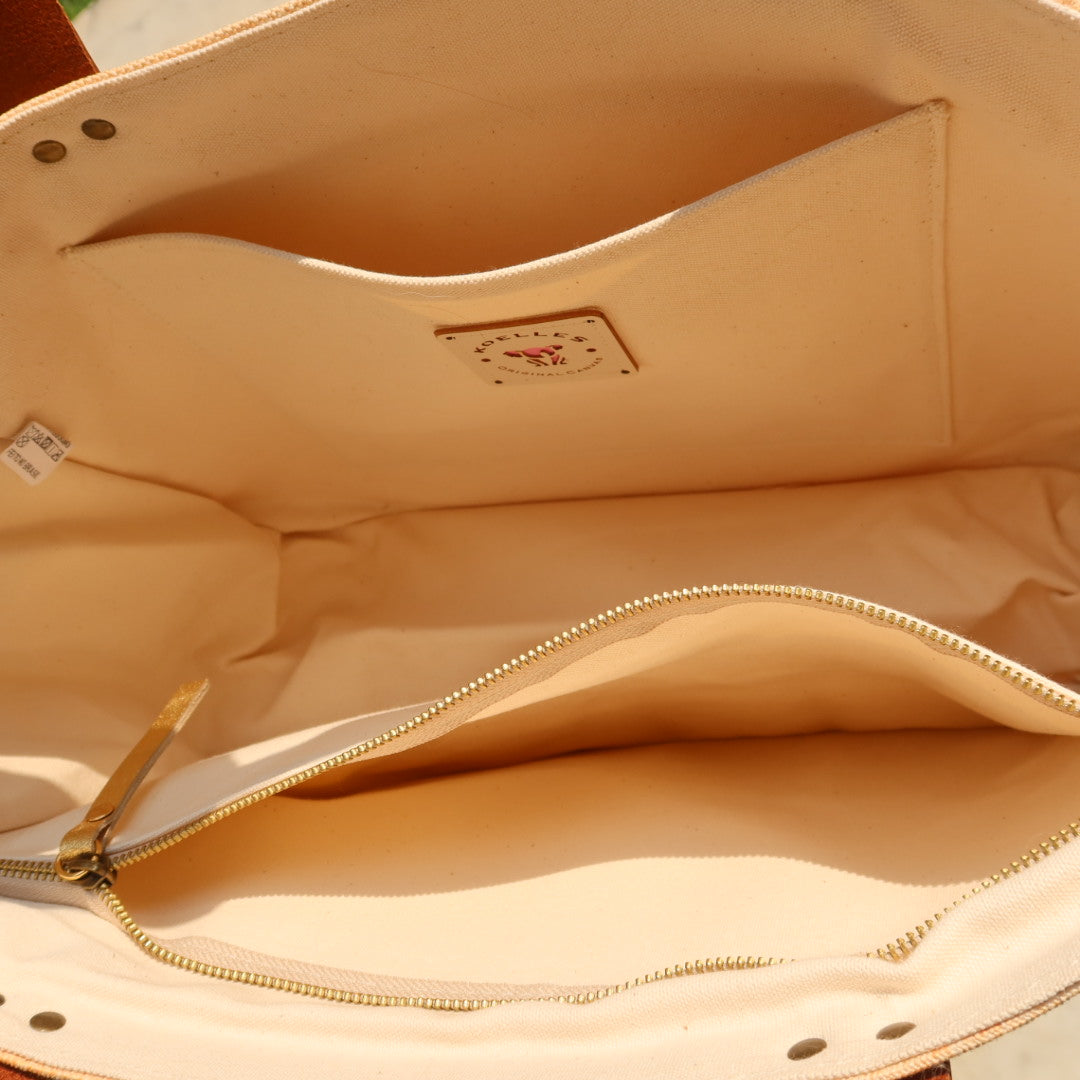 Bolsa Nuna Laranja com Alças de Couro Marrom