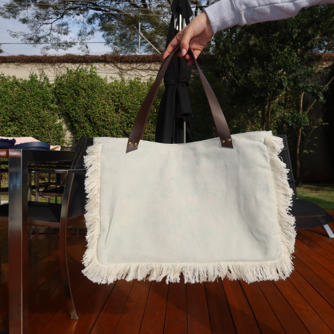 Bolsa Wallow Aqua com Alça de Couro Marrom Escuro com Zíper