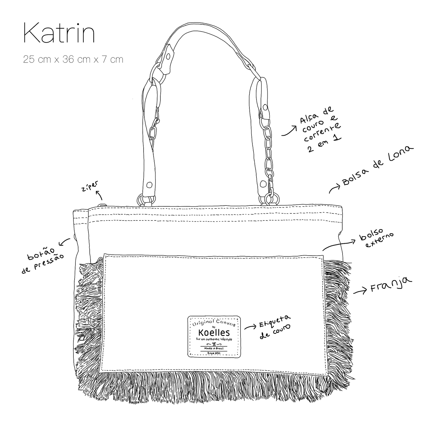 Bolsa Katrin Jeans Claro PET com Alças de Corrente e Couro Marrom e Dourado