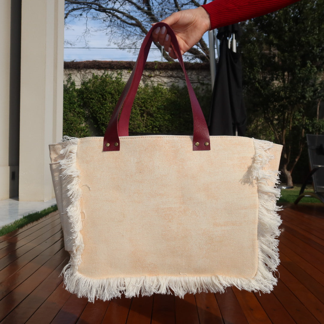Bolsa Nuna Laranja com Alças de Couro Vinho